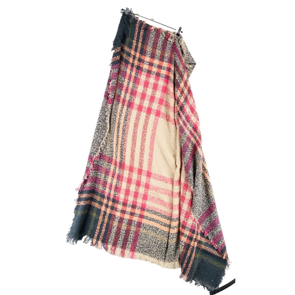 Square Scarf Multicolor Plaid Soft Boucle Woven Fringe 54" Square Classic Casual